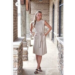 SPANX Aire Tank Dress Tahini Beige Sleeveless Belted Midi Side Slits XL new
